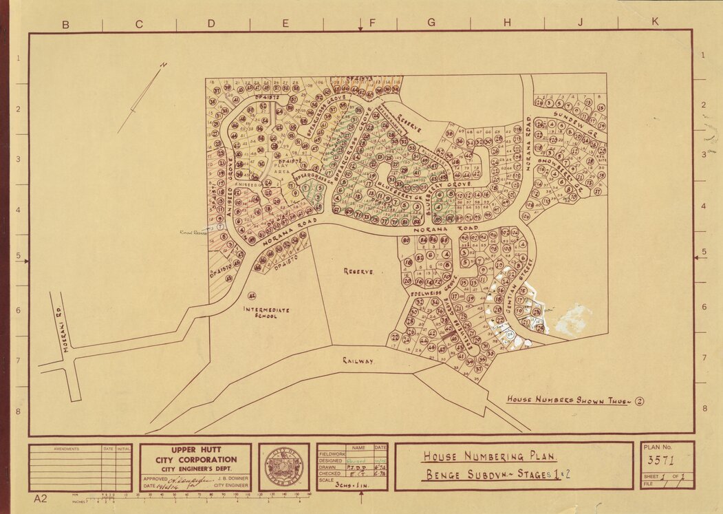 Housing development plan, 1974; Timberlea; street plan &amp; house numbering