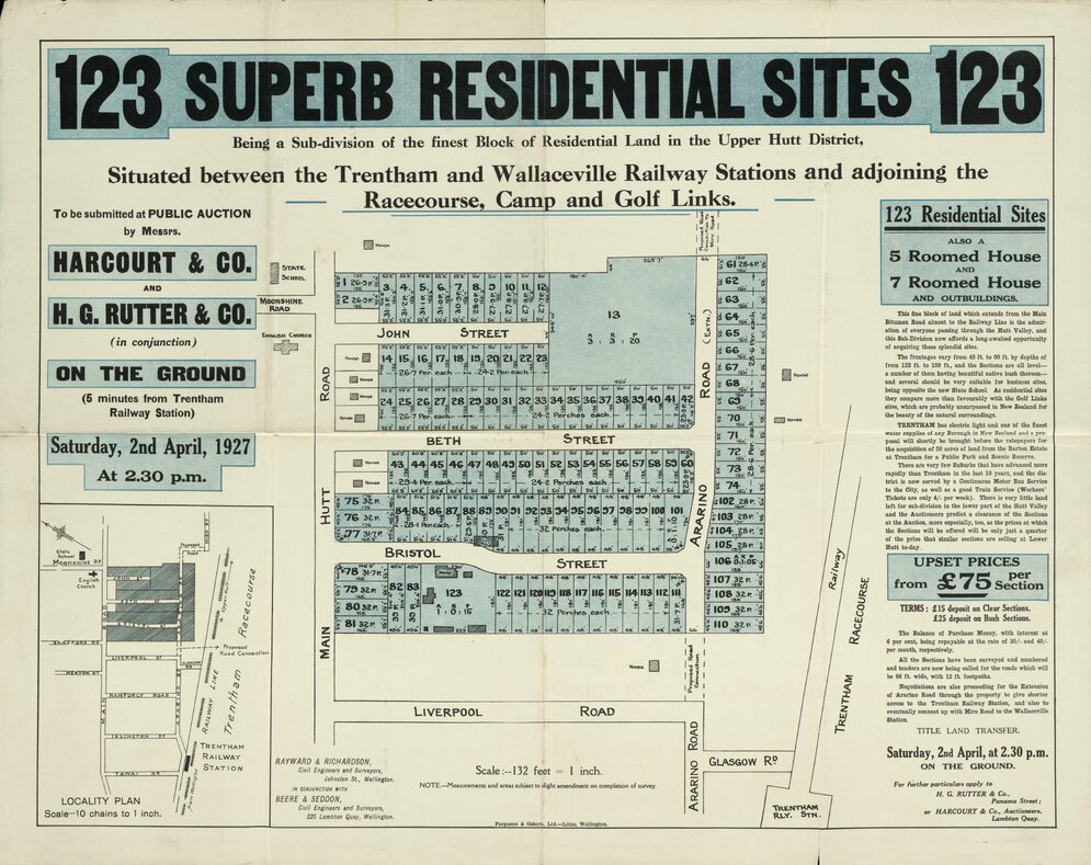 Housing development plan, 1927; Fergusson Drive, John, Beth, Bristol, Ararino streets