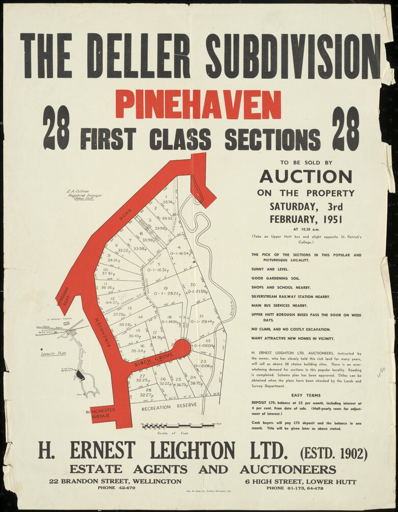 Housing development plan, 1951; Deller subdivision, Pinehaven; Pinehaven Road &amp; Birch Gr ove