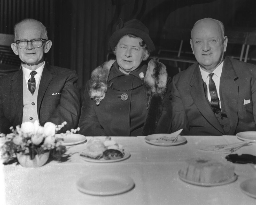 City status celebrations; Old Identities' Afternoon Tea, Heretaunga College. Stan Howan at left