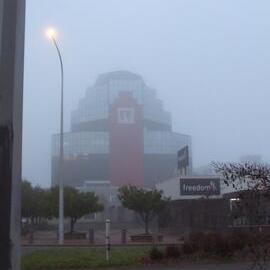 Woodcorp Building on foggy morning
