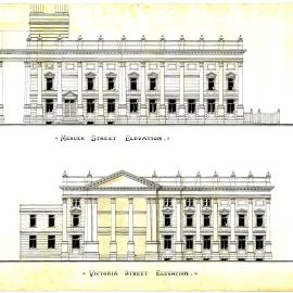 Wellington Town Hall and Municipal Offices Design Competition, winning design, Mercer Street and Victoria Street [Wakefield Street] elevations